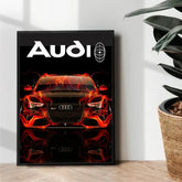 Black Audi on fire poster illustration design - wall art